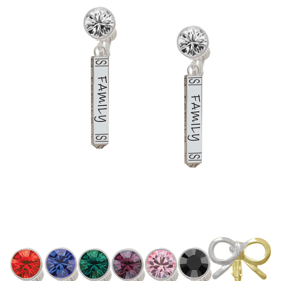 Family Bar Crystal Clip On Earrings Image 1