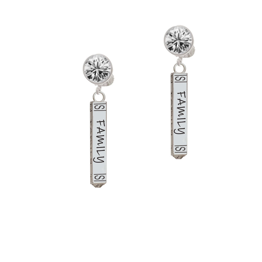 Family Bar Crystal Clip On Earrings Image 2