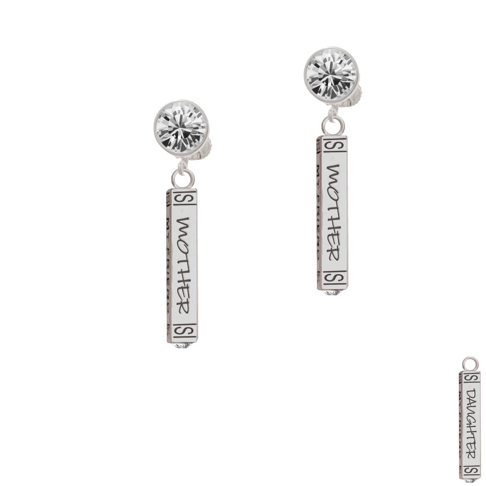 Mother Daughter Friends Forever Bar Crystal Clip On Earrings Image 2