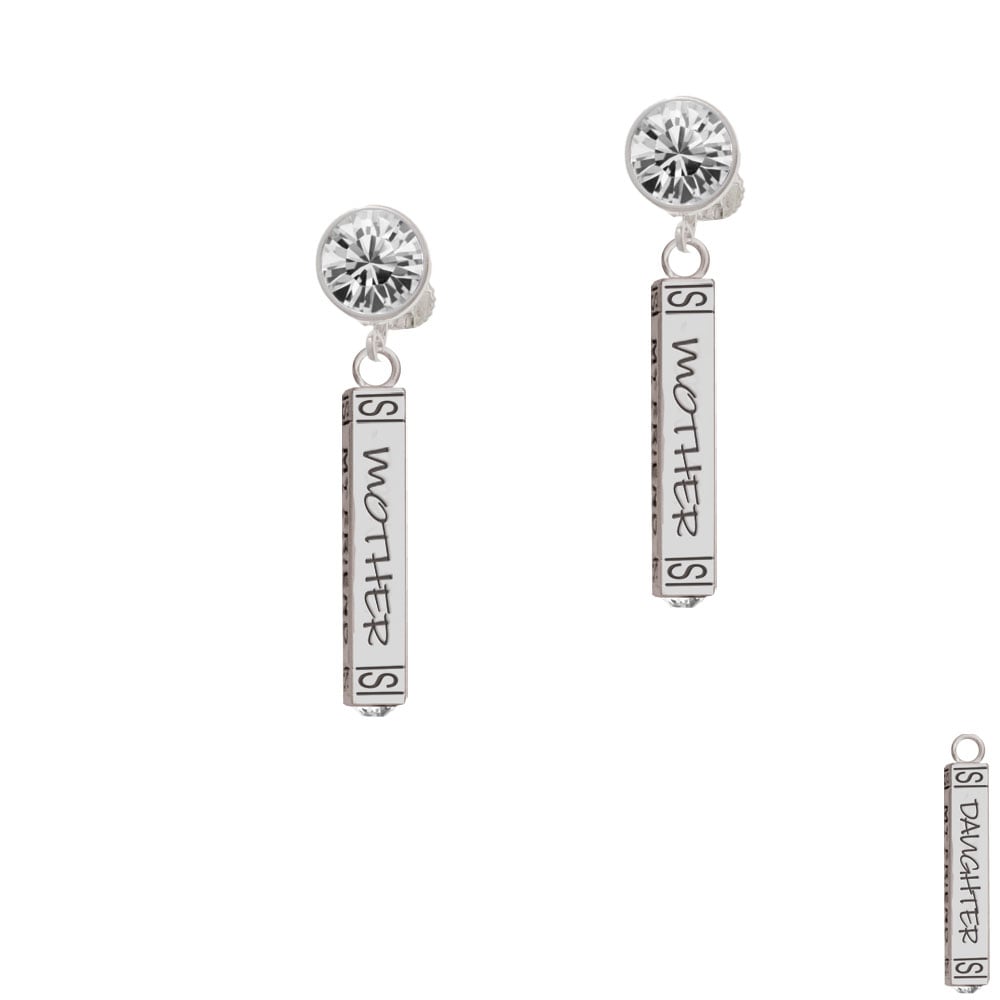 Mother Daughter Friends Forever Bar Crystal Clip On Earrings Image 1