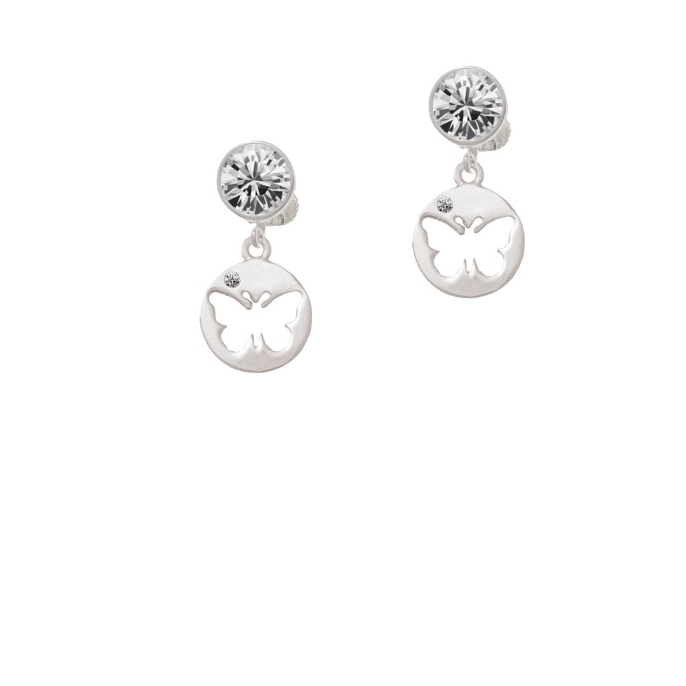 Butterfly Silhouette Crystal Clip On Earrings Image 2