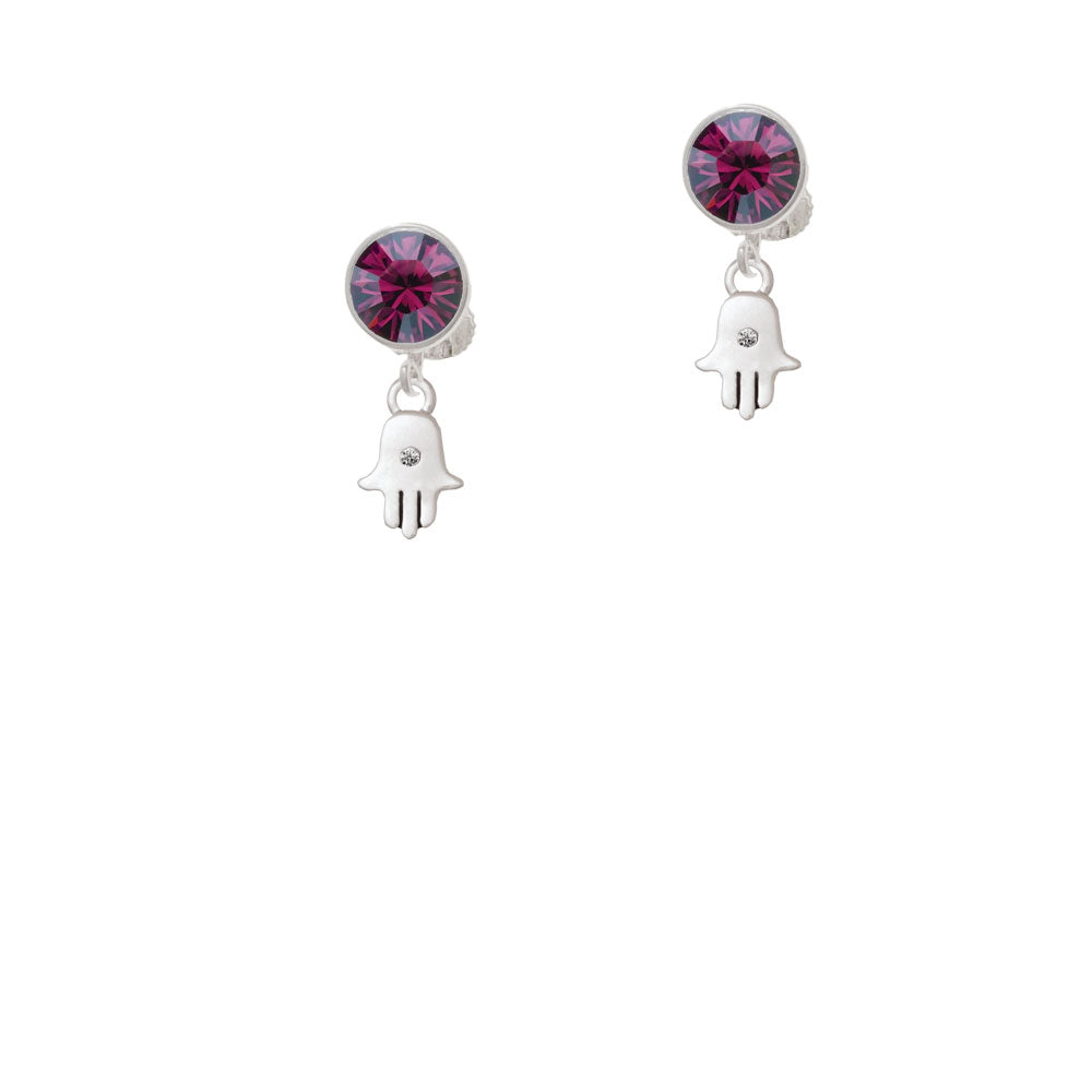 Mini Hamsa Hand Crystal Clip On Earrings Image 8