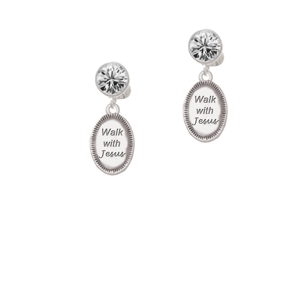 Walk with Jesus Oval Crystal Clip On Earrings Image 2