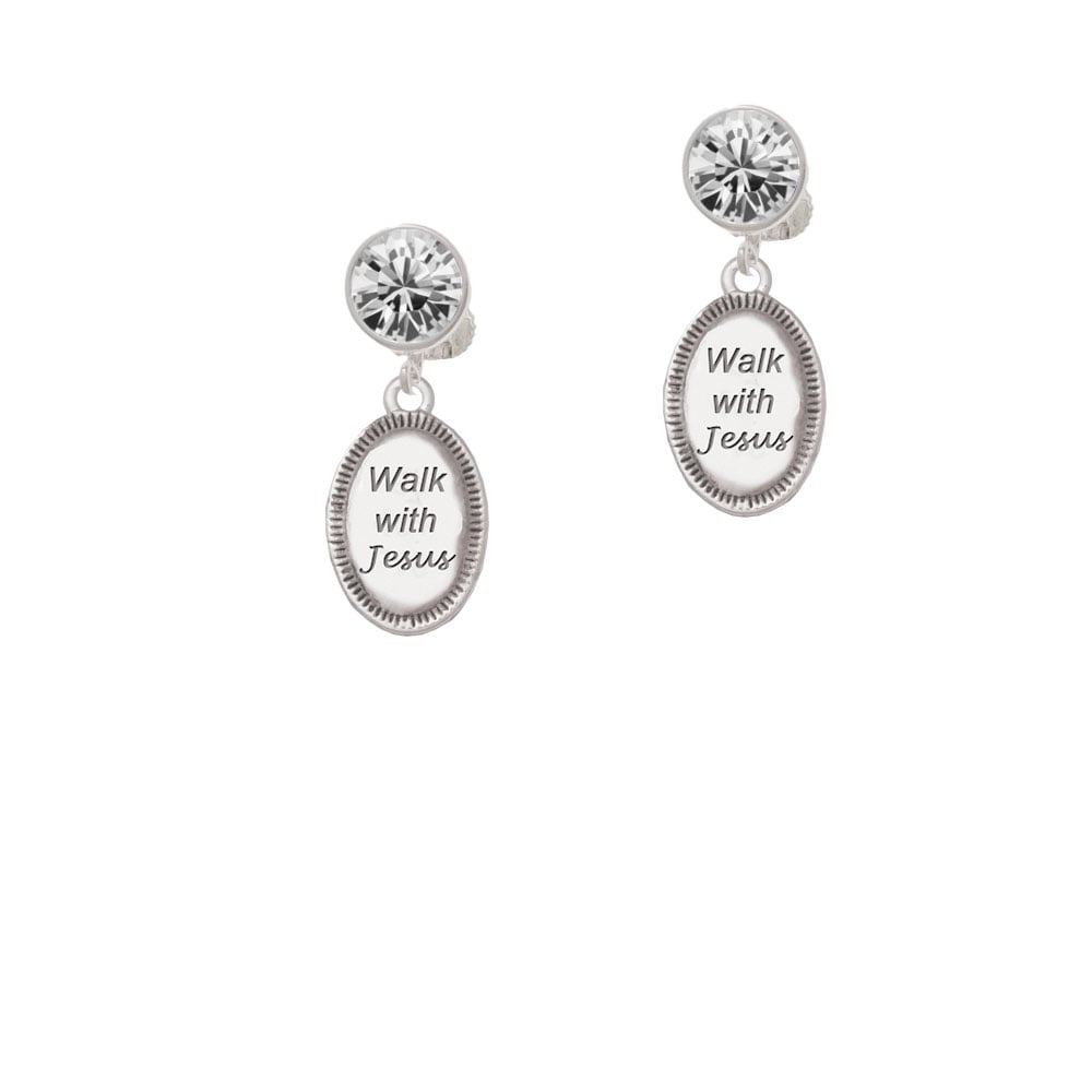 Walk with Jesus Oval Crystal Clip On Earrings Image 1