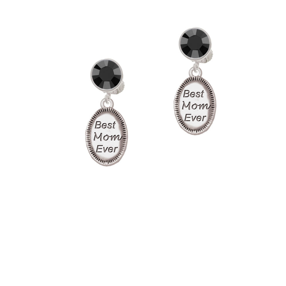 Best Mom Ever Oval Crystal Clip On Earrings Image 2