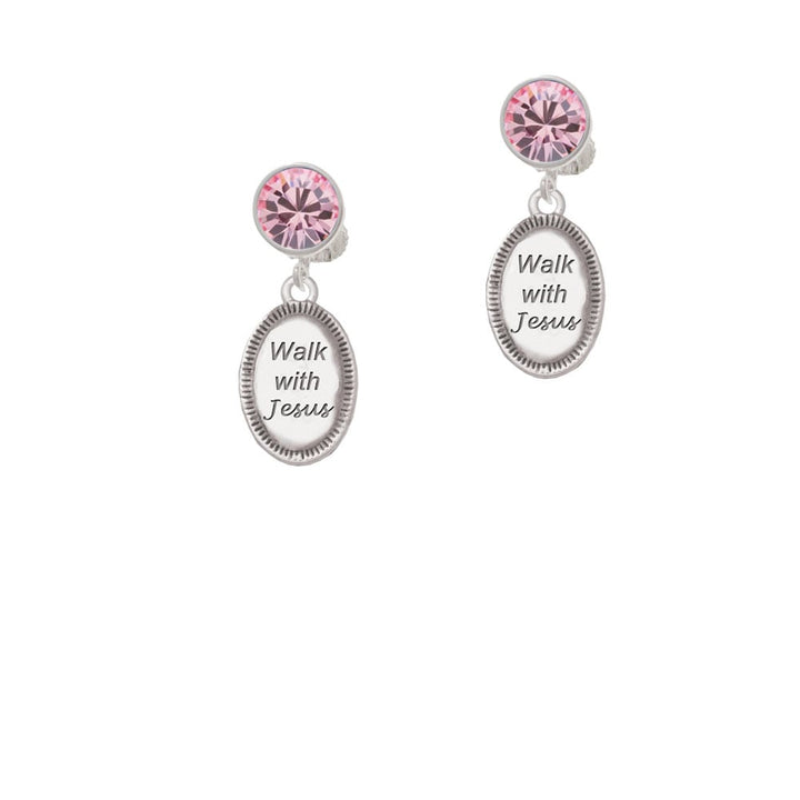 Walk with Jesus Oval Crystal Clip On Earrings Image 1