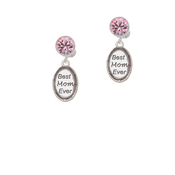 Best Mom Ever Oval Crystal Clip On Earrings Image 3