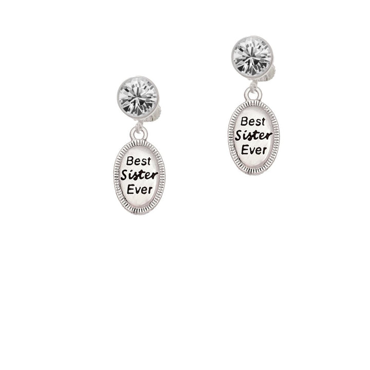 Best Sister Ever Oval Crystal Clip On Earrings Image 1