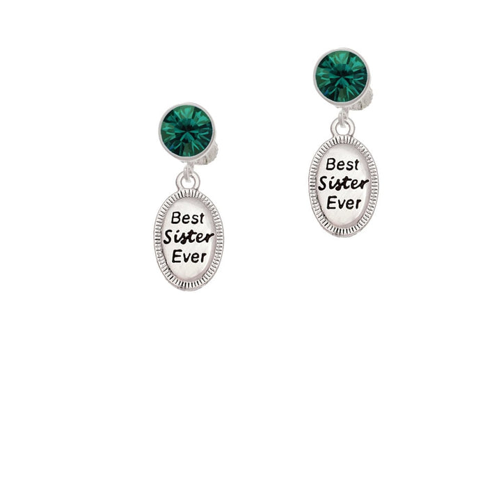 Best Sister Ever Oval Crystal Clip On Earrings Image 6