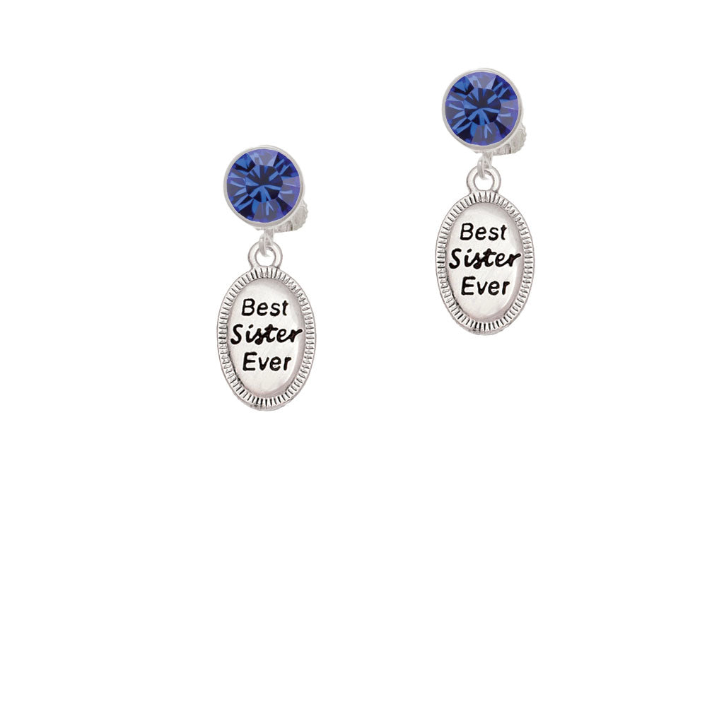 Best Sister Ever Oval Crystal Clip On Earrings Image 7