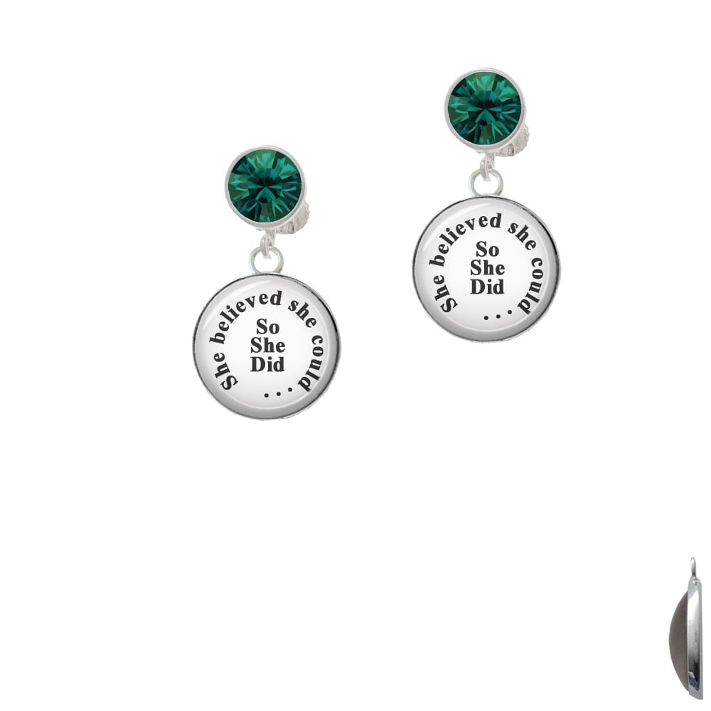 Domed She Believed She Could So She Did Crystal Clip On Earrings Image 1