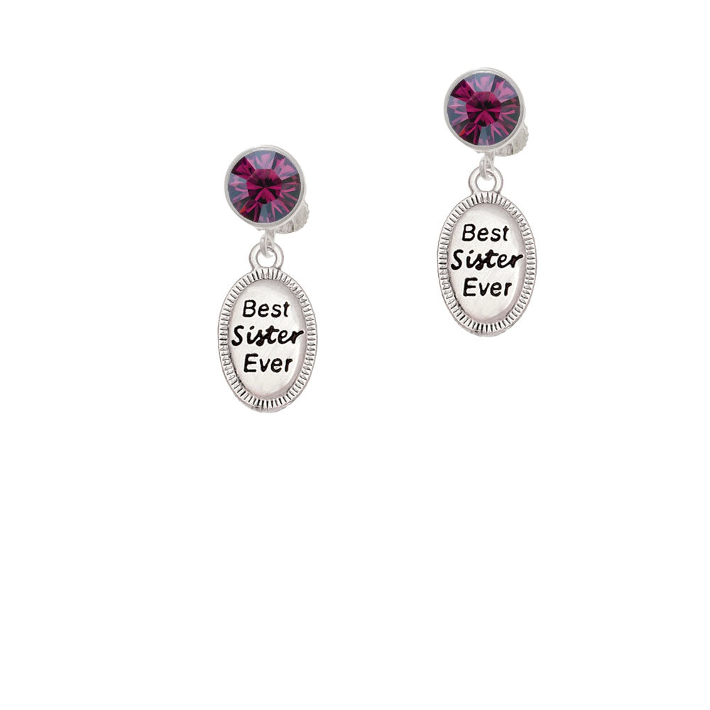 Best Sister Ever Oval Crystal Clip On Earrings Image 8