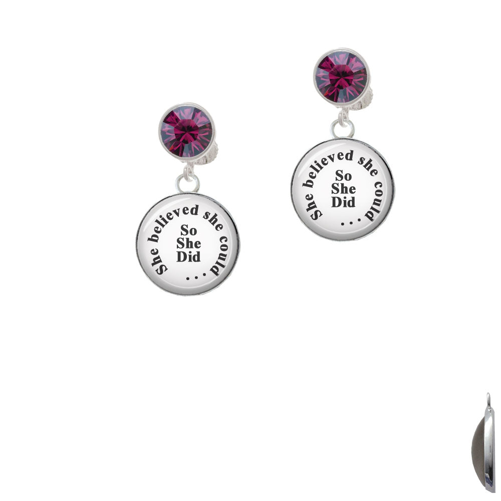 Domed She Believed She Could So She Did Crystal Clip On Earrings Image 8