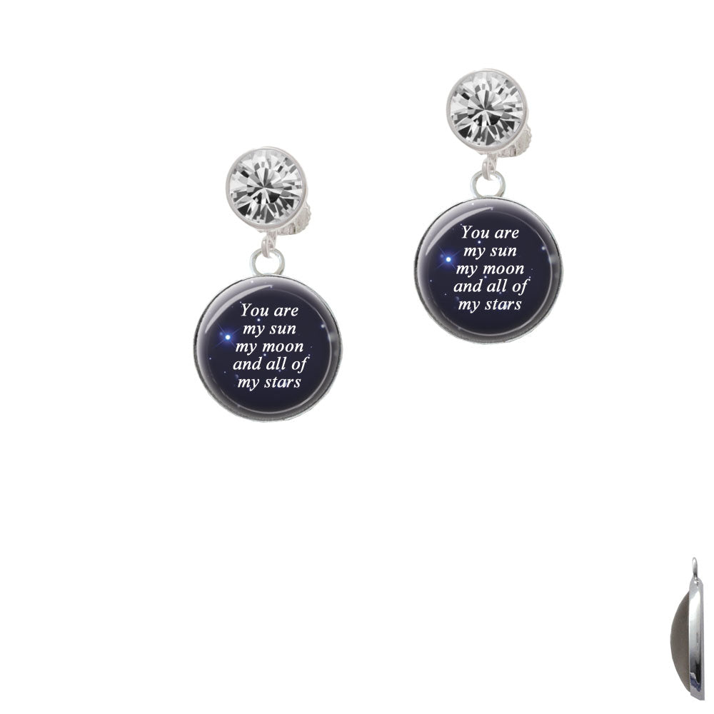 Domed You are My Sun My Moon Crystal Clip On Earrings Image 2