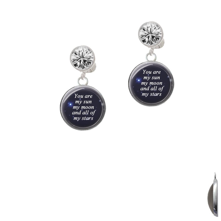 Domed You are My Sun My Moon Crystal Clip On Earrings Image 1