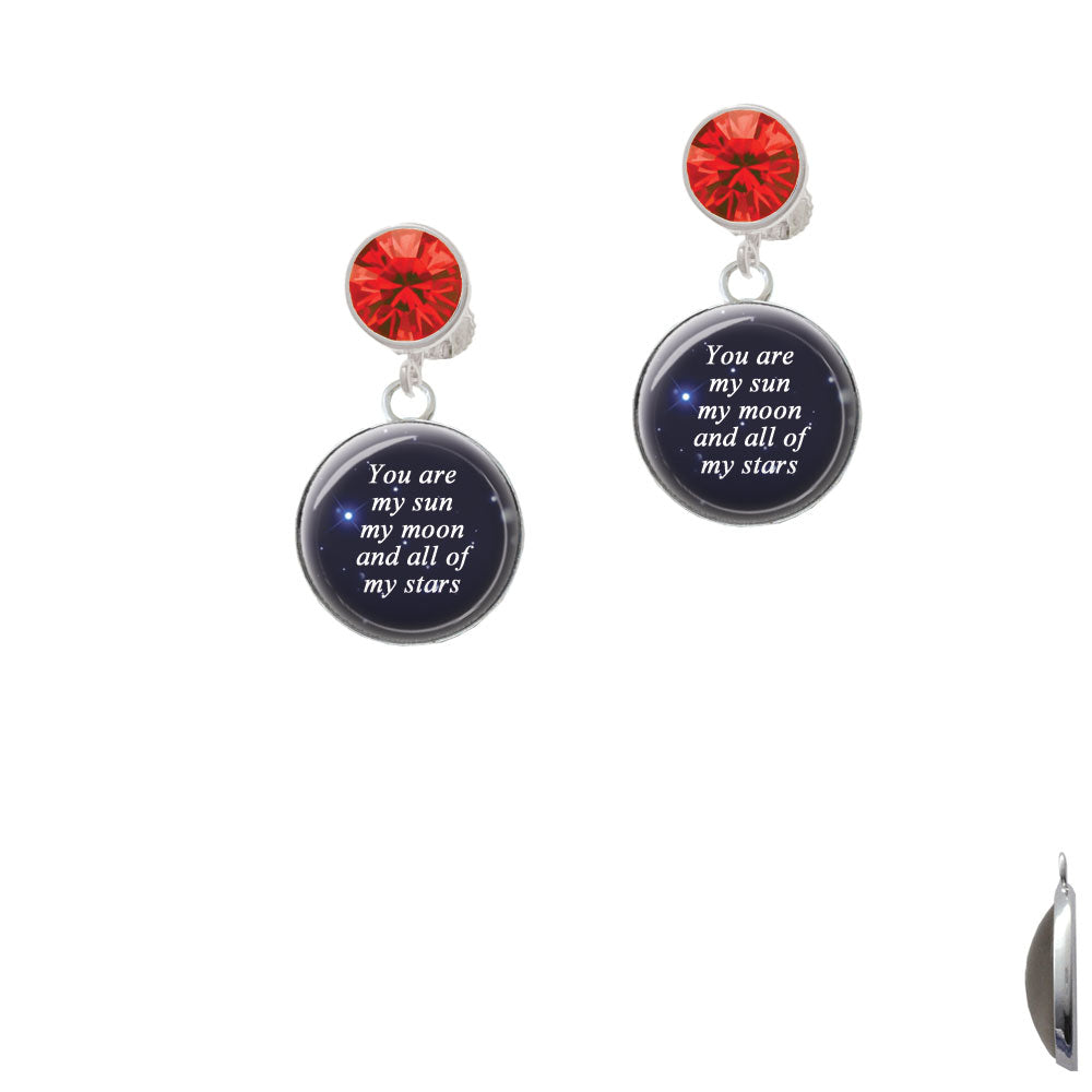 Domed You are My Sun My Moon Crystal Clip On Earrings Image 4