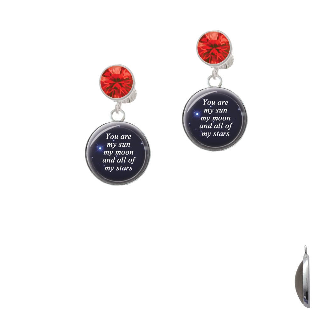 Domed You are My Sun My Moon Crystal Clip On Earrings Image 1