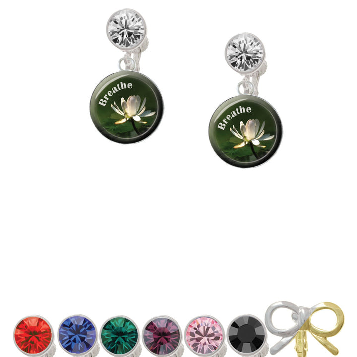 Domed Breathe with Lotus Crystal Clip On Earrings Image 1