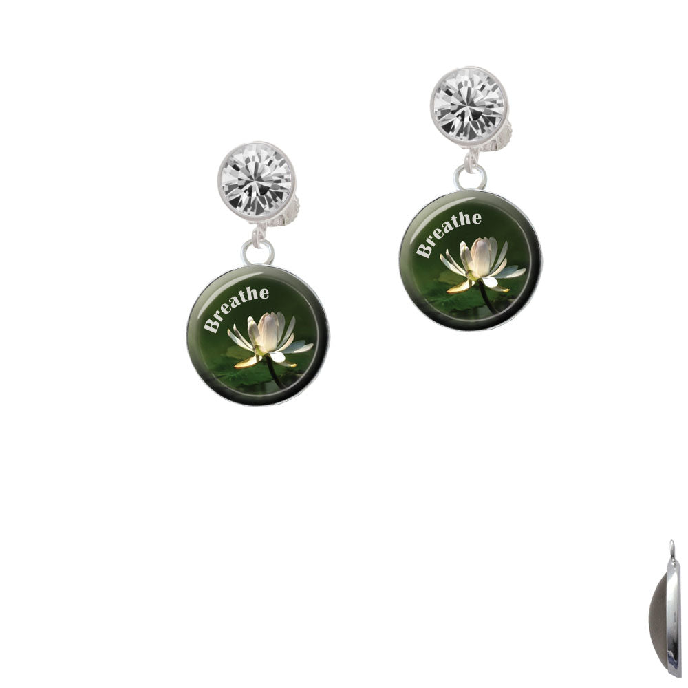 Domed Breathe with Lotus Crystal Clip On Earrings Image 2