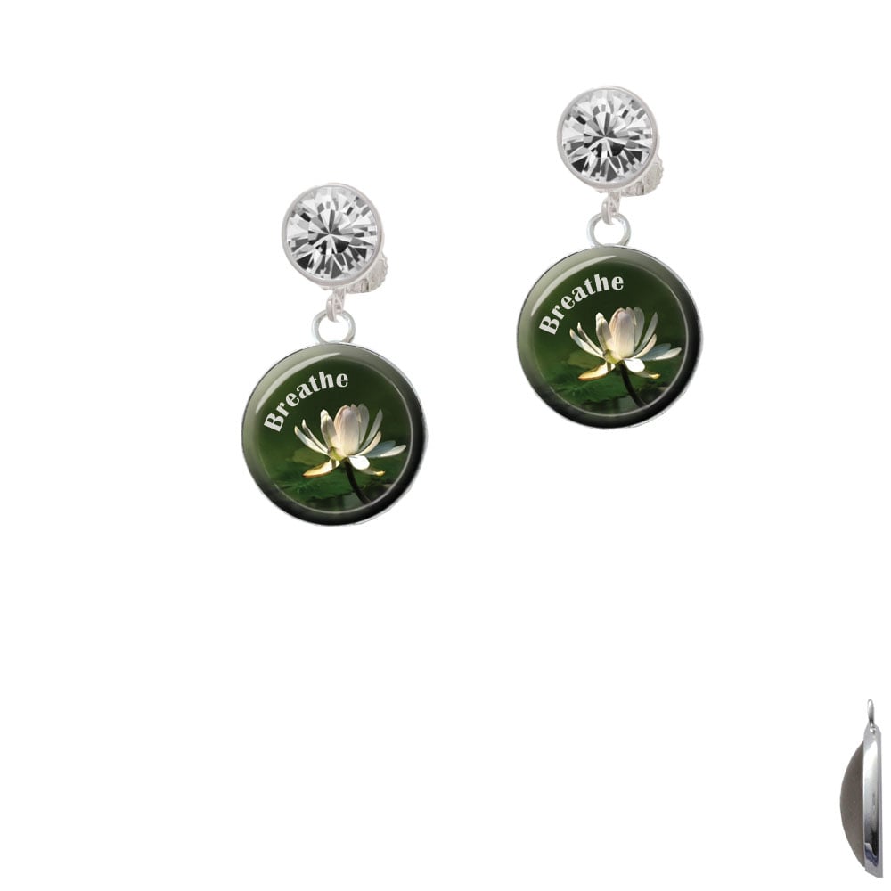 Domed Breathe with Lotus Crystal Clip On Earrings Image 1