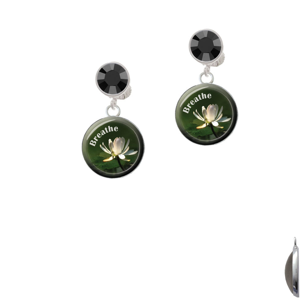 Domed Breathe with Lotus Crystal Clip On Earrings Image 3