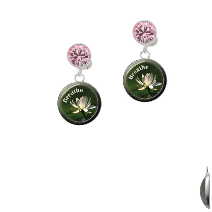 Domed Breathe with Lotus Crystal Clip On Earrings Image 4