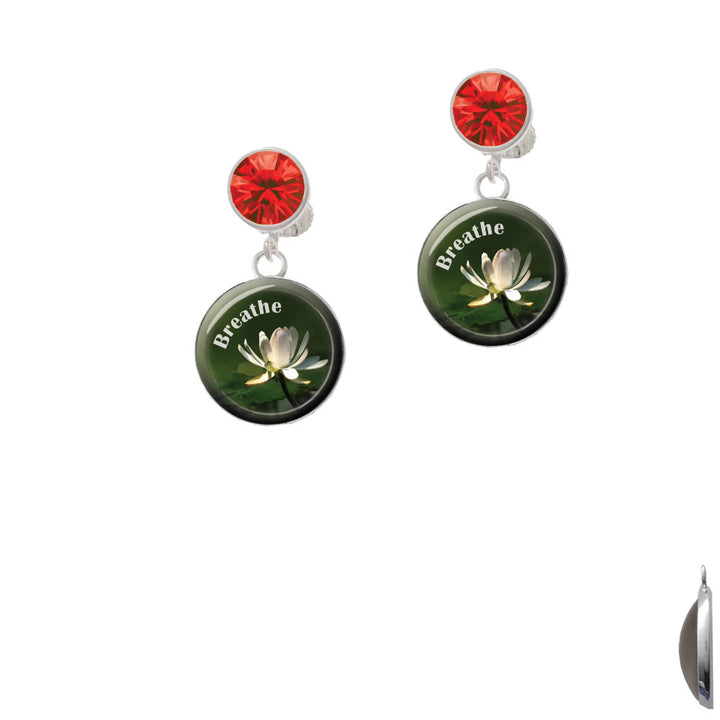 Domed Breathe with Lotus Crystal Clip On Earrings Image 4