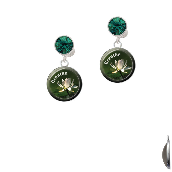 Domed Breathe with Lotus Crystal Clip On Earrings Image 6