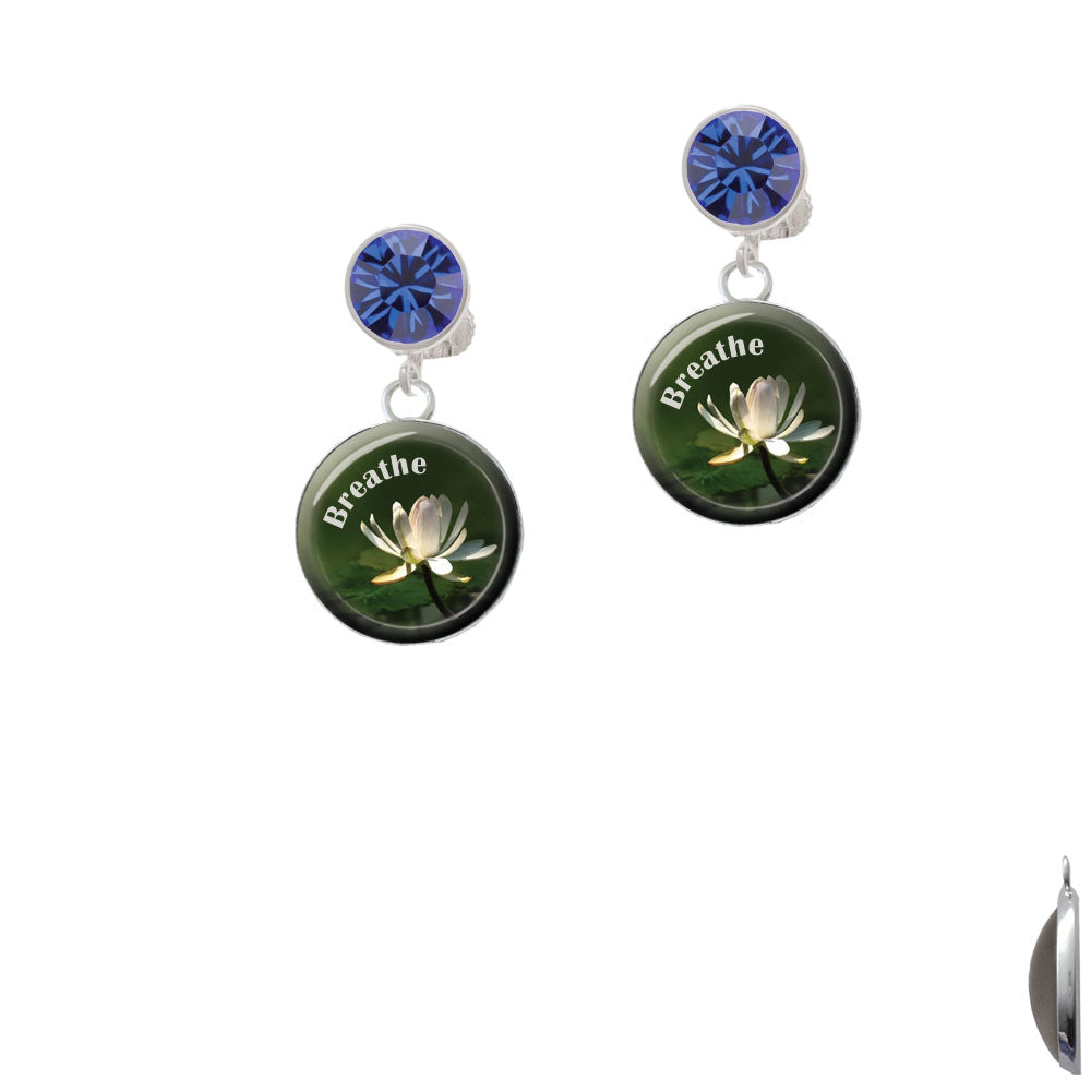 Domed Breathe with Lotus Crystal Clip On Earrings Image 7