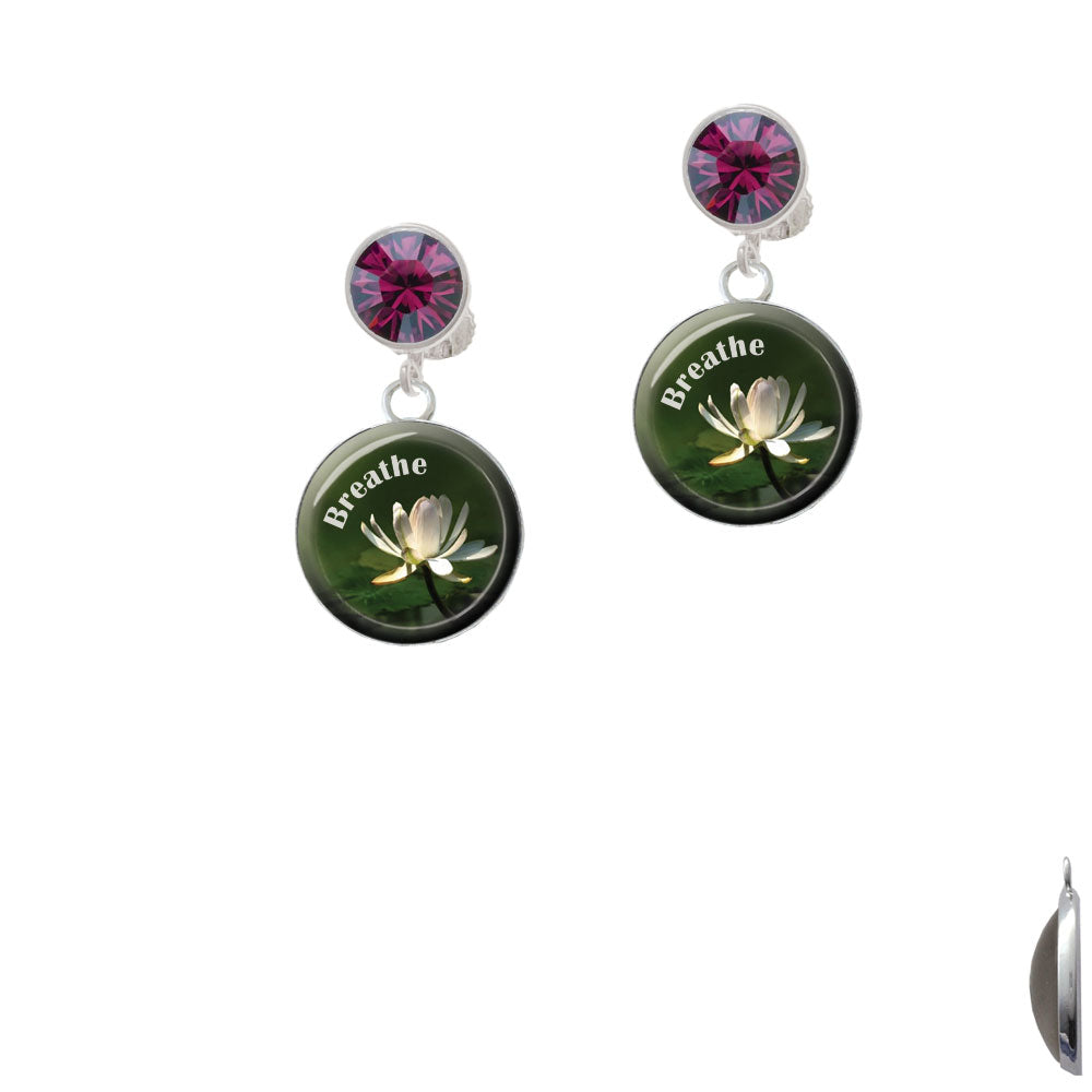 Domed Breathe with Lotus Crystal Clip On Earrings Image 8