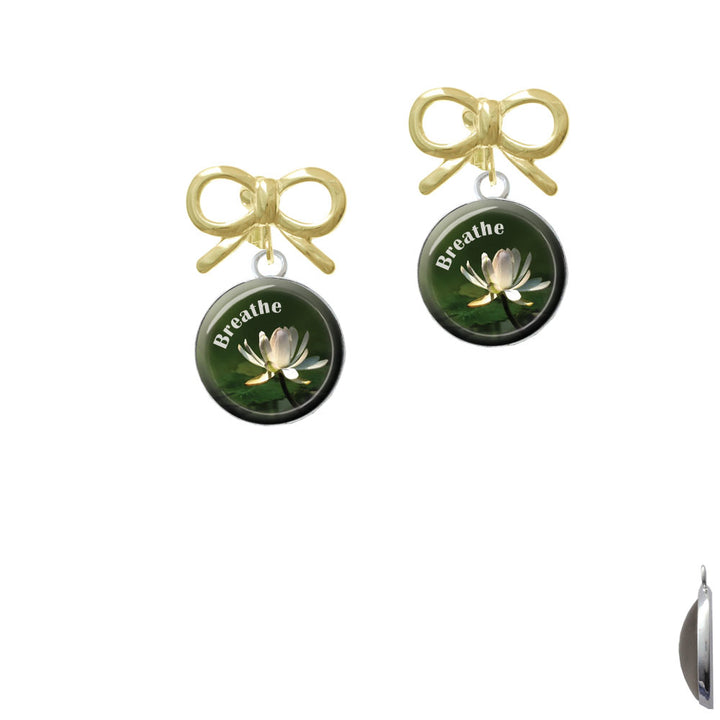 Domed Breathe with Lotus Crystal Clip On Earrings Image 10