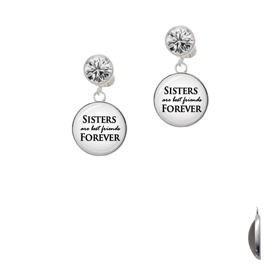 Domed Sisters are Best Friends Forever Crystal Clip On Earrings Image 1