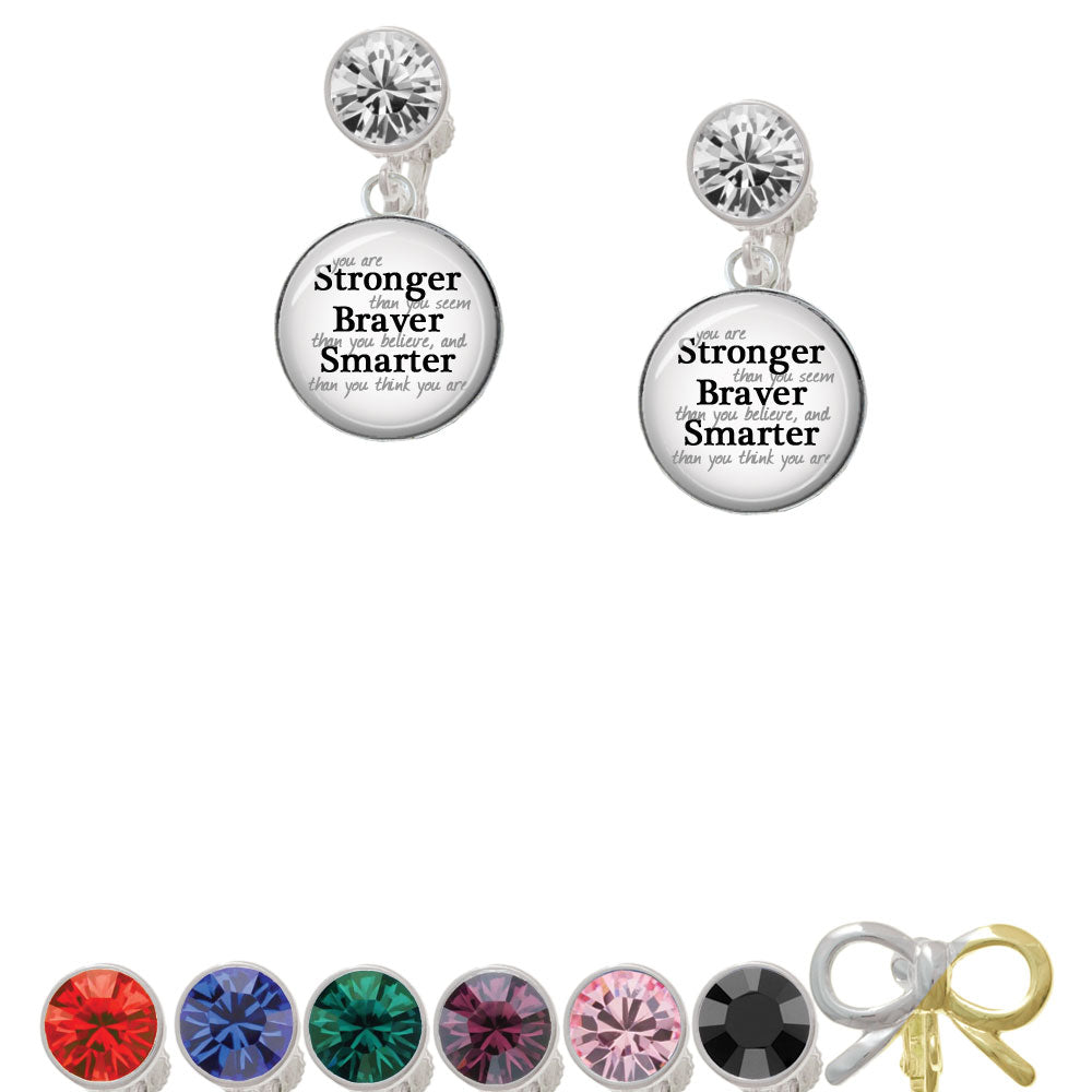 Domed Stronger Braver Smarter Crystal Clip On Earrings Image 1