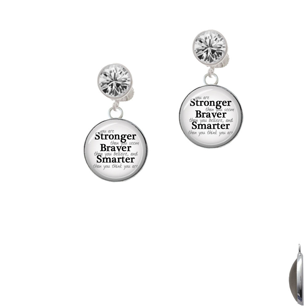 Domed Stronger Braver Smarter Crystal Clip On Earrings Image 2