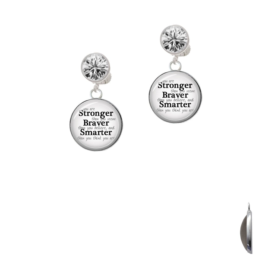 Domed Stronger Braver Smarter Crystal Clip On Earrings Image 1