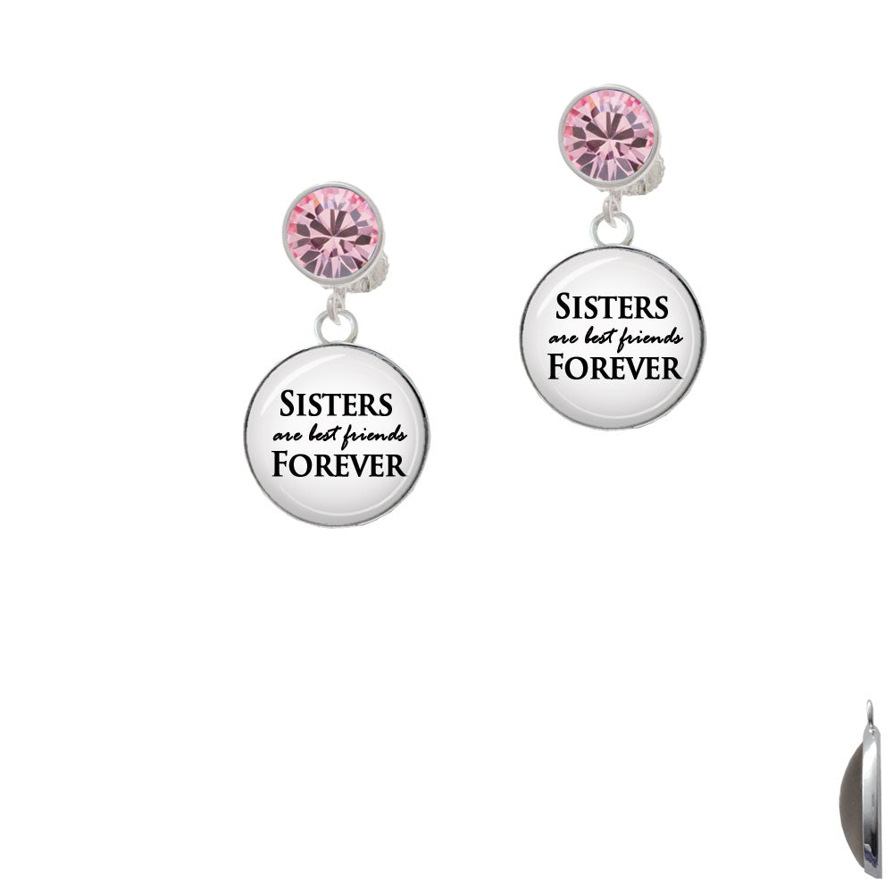 Domed Sisters are Best Friends Forever Crystal Clip On Earrings Image 4