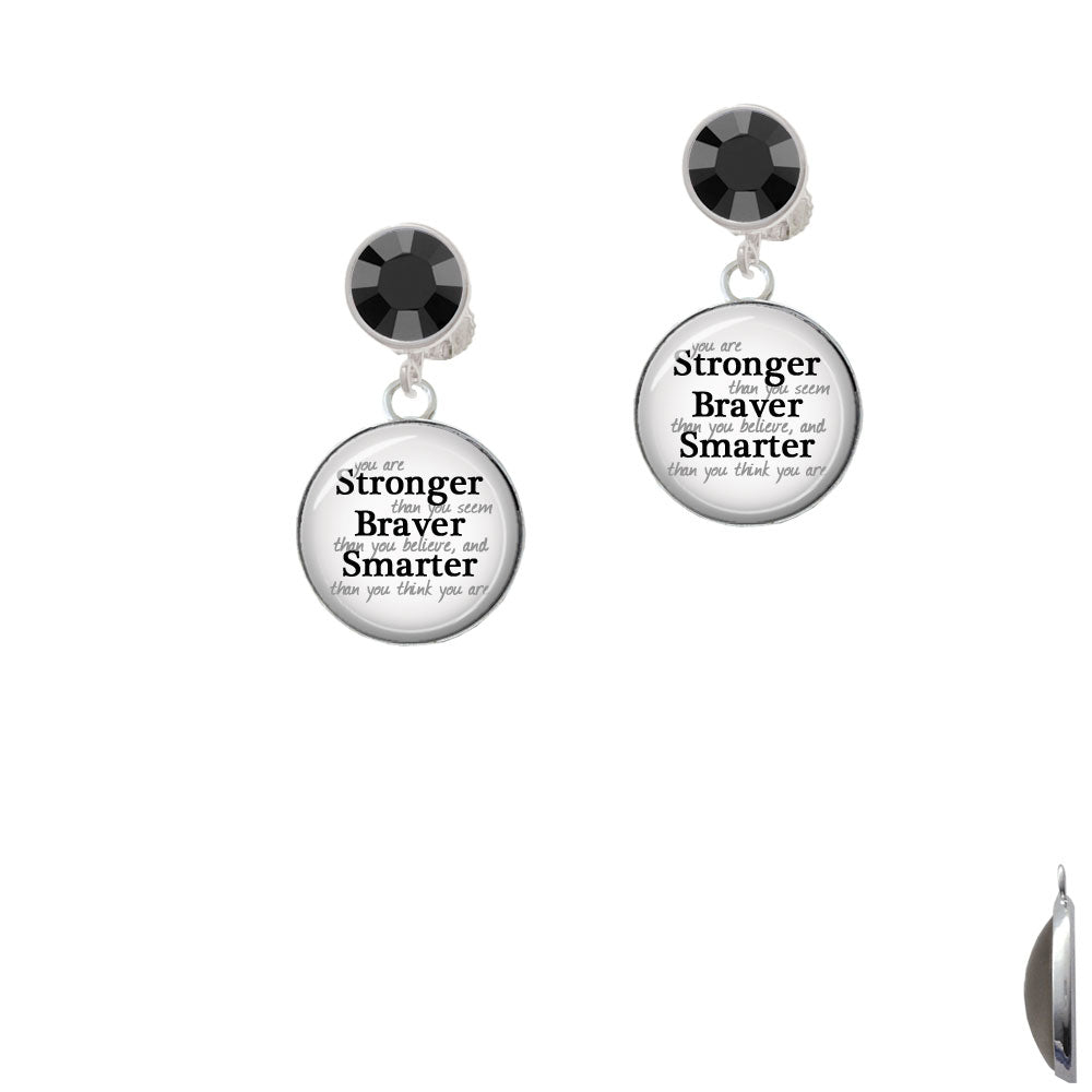 Domed Stronger Braver Smarter Crystal Clip On Earrings Image 3