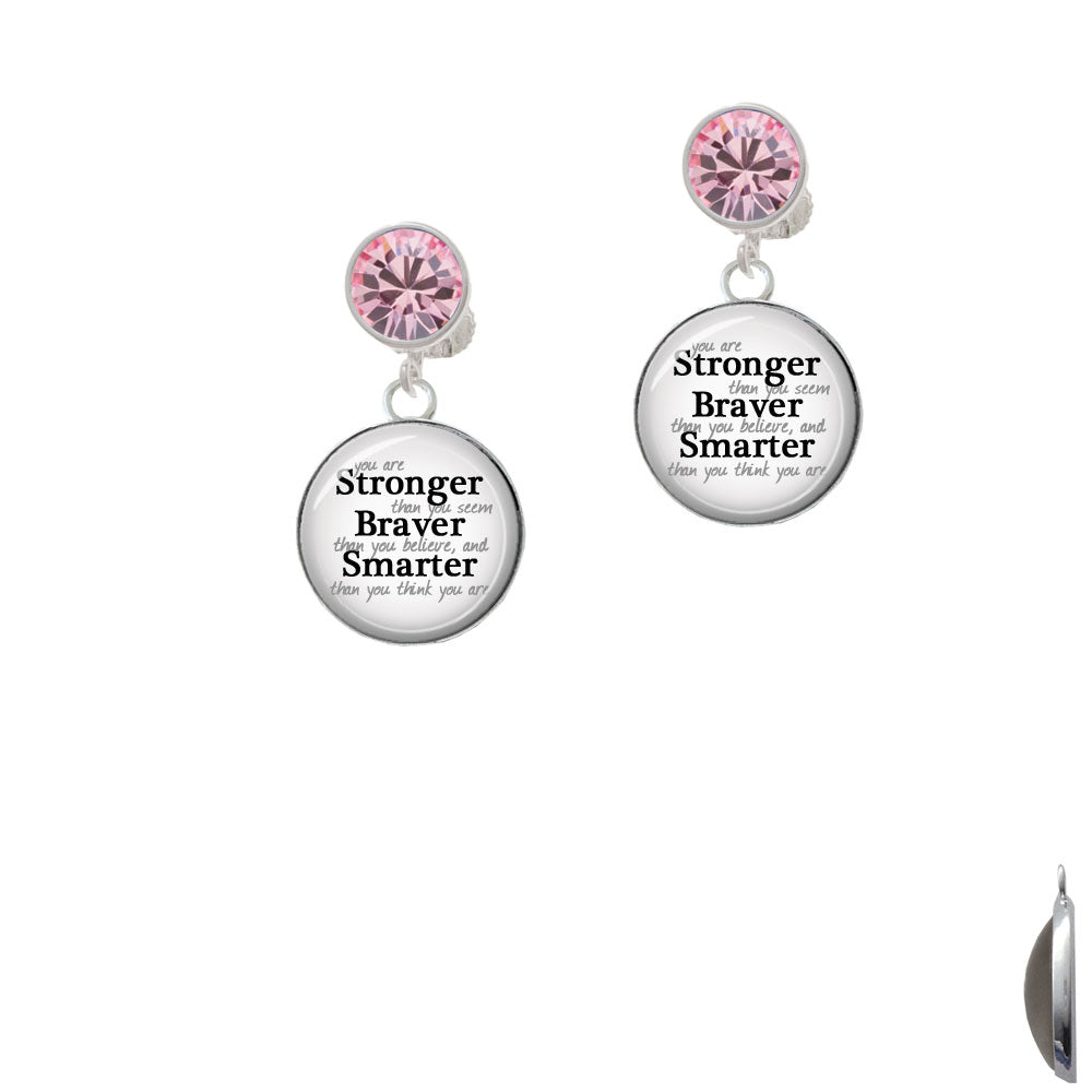 Domed Stronger Braver Smarter Crystal Clip On Earrings Image 4