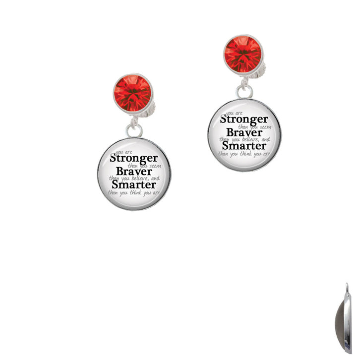 Domed Stronger Braver Smarter Crystal Clip On Earrings Image 4