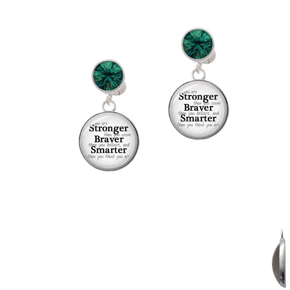 Domed Stronger Braver Smarter Crystal Clip On Earrings Image 6