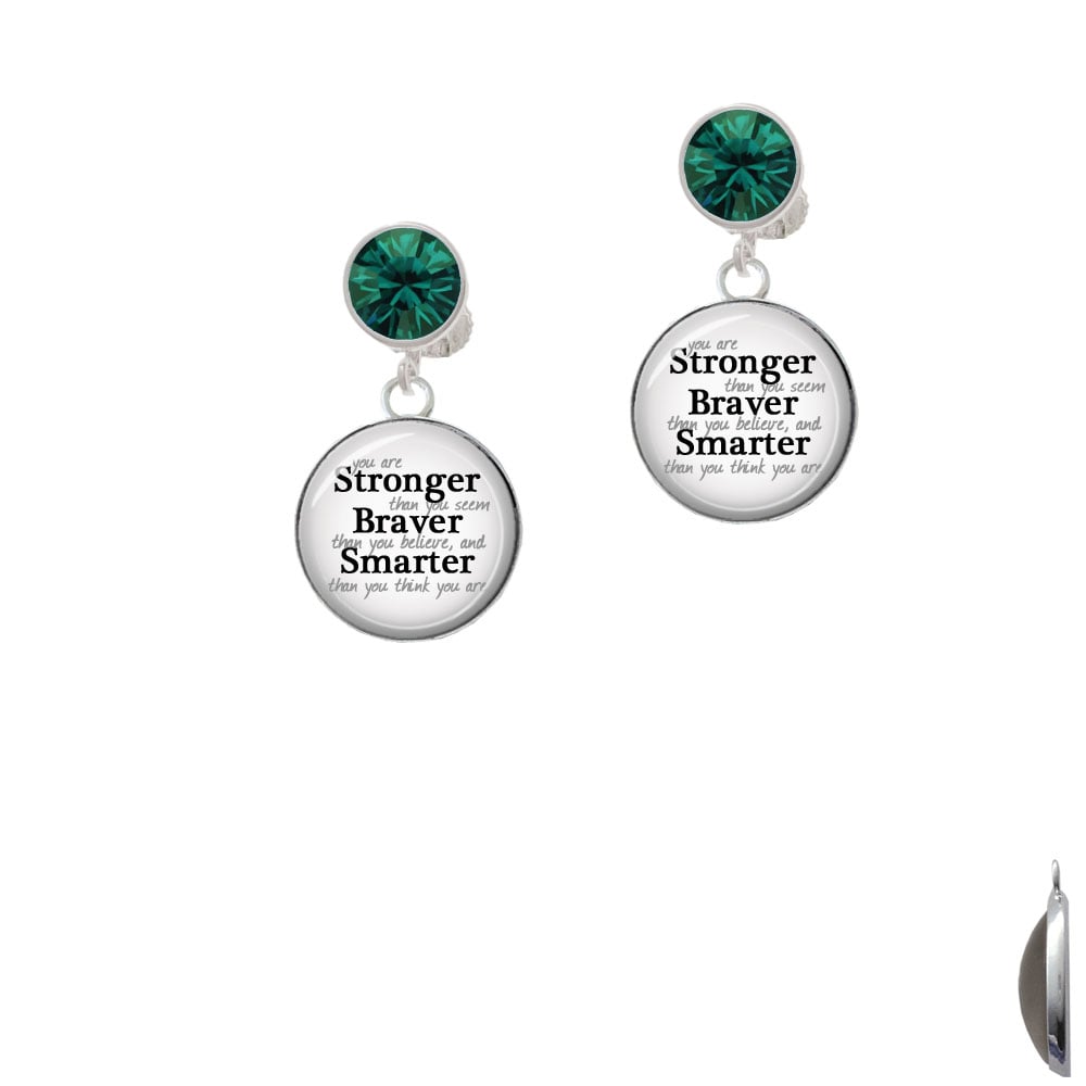 Domed Stronger Braver Smarter Crystal Clip On Earrings Image 1