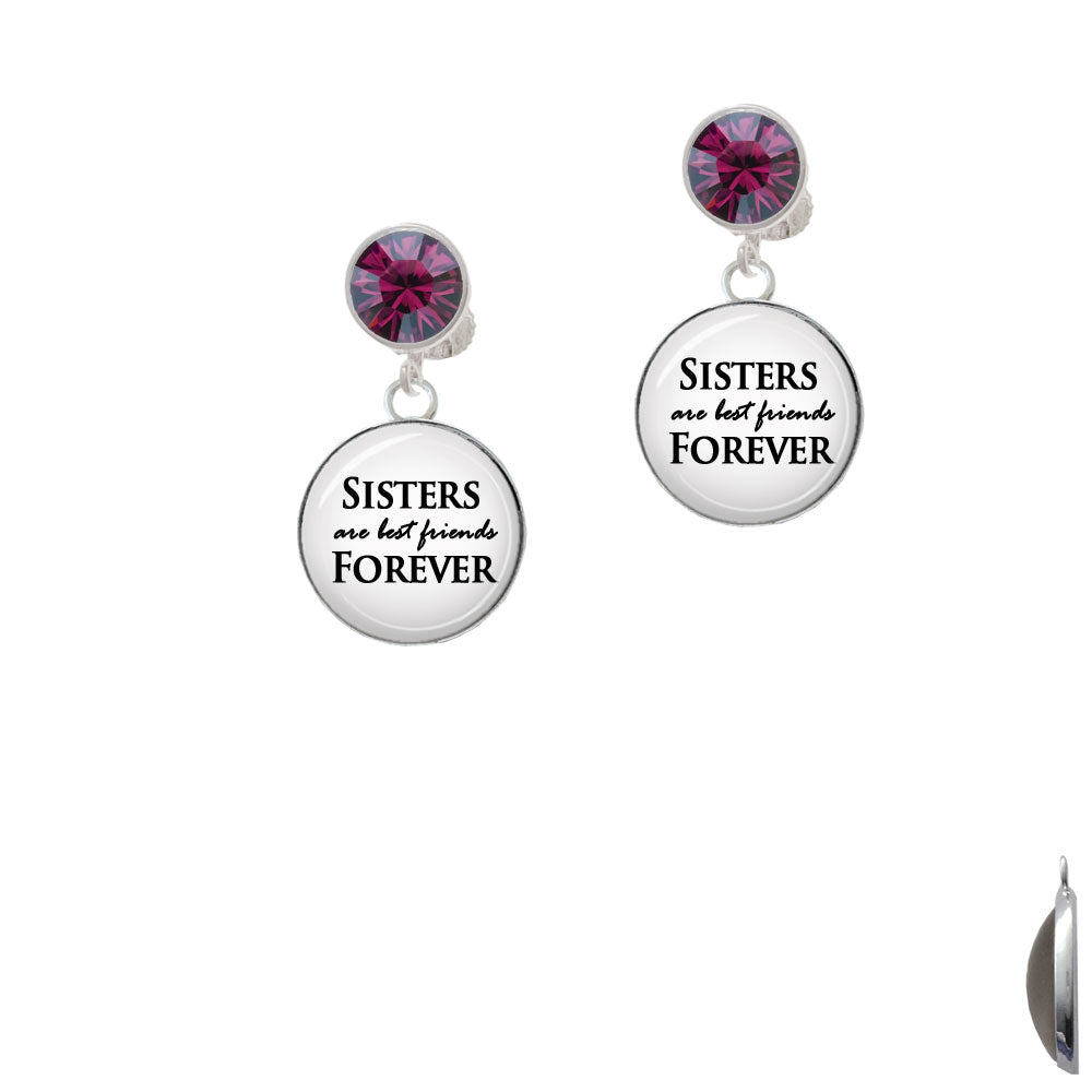 Domed Sisters are Best Friends Forever Crystal Clip On Earrings Image 8