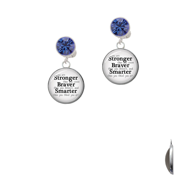 Domed Stronger Braver Smarter Crystal Clip On Earrings Image 7