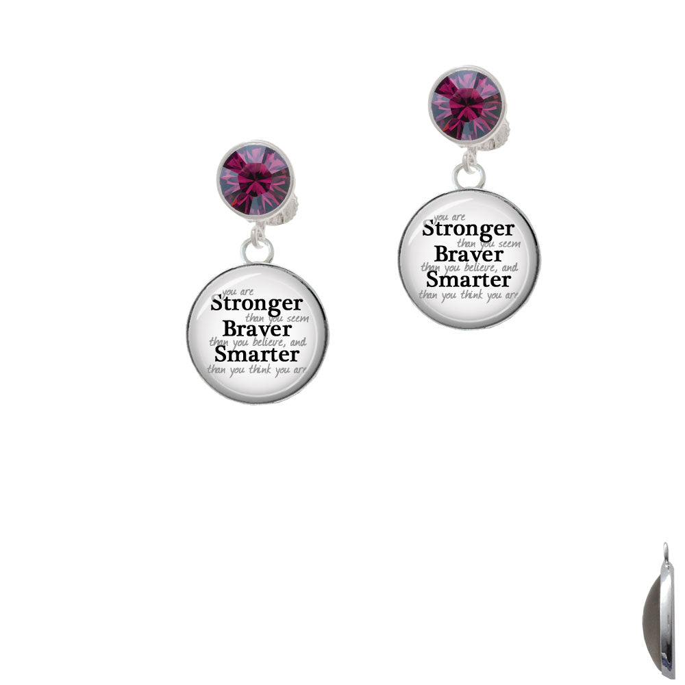 Domed Stronger Braver Smarter Crystal Clip On Earrings Image 8