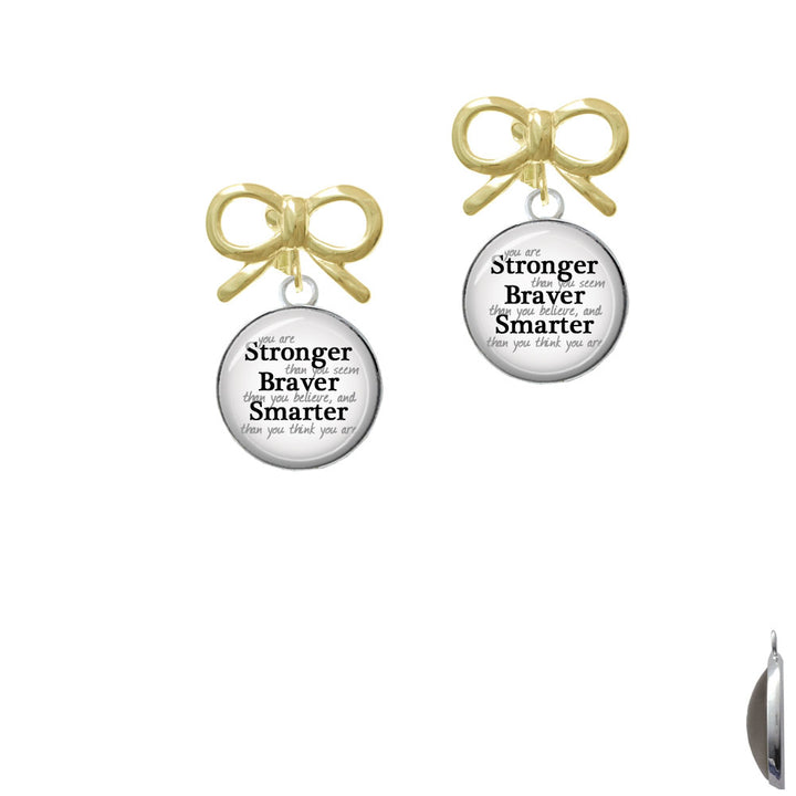 Domed Stronger Braver Smarter Crystal Clip On Earrings Image 10