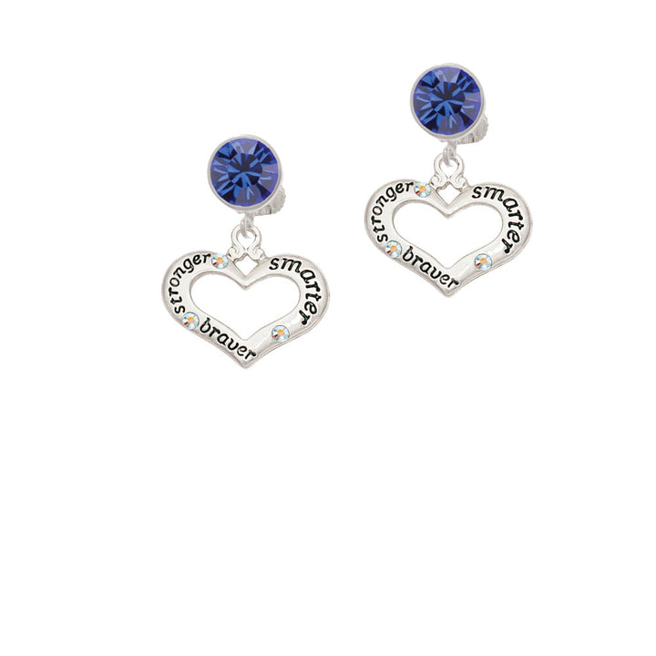 Heart with 3 AB Crystals - Stronger Braver Smarter Crystal Clip On Earrings Image 7