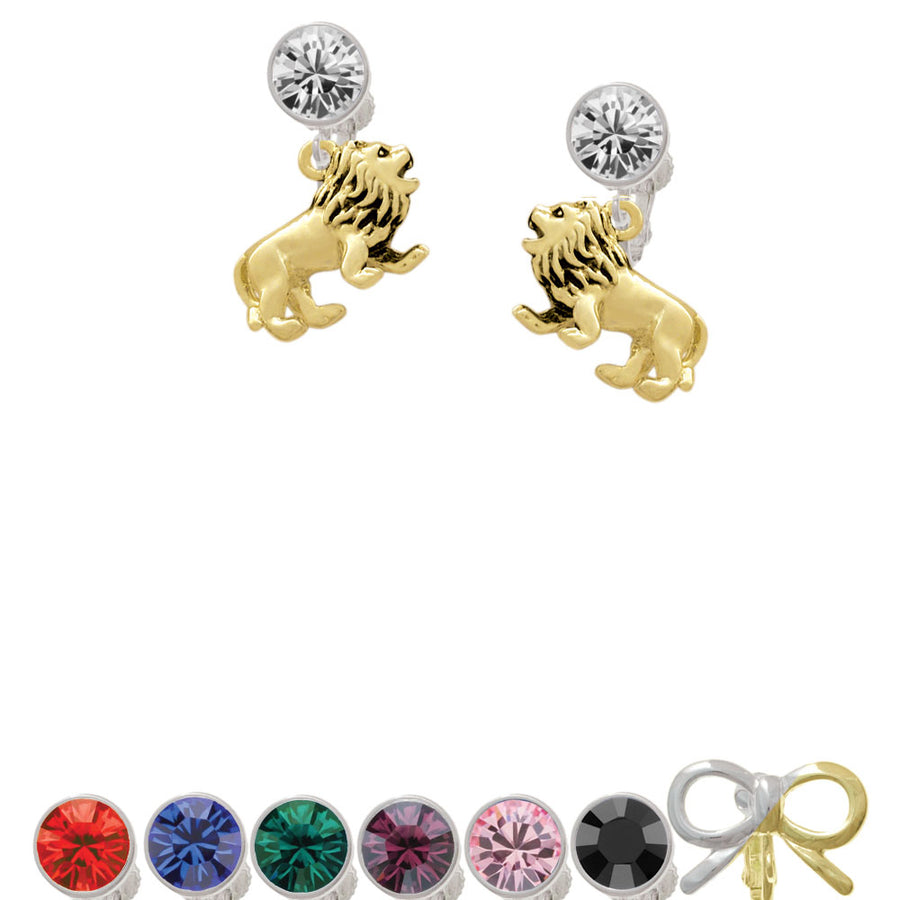 Gold Tone 3-D Lion Crystal Clip On Earrings Image 1