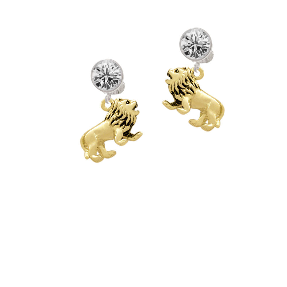 Gold Tone 3-D Lion Crystal Clip On Earrings Image 2