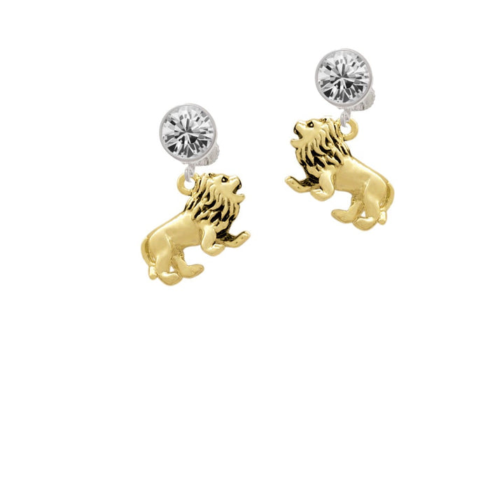 Gold Tone 3-D Lion Crystal Clip On Earrings Image 1