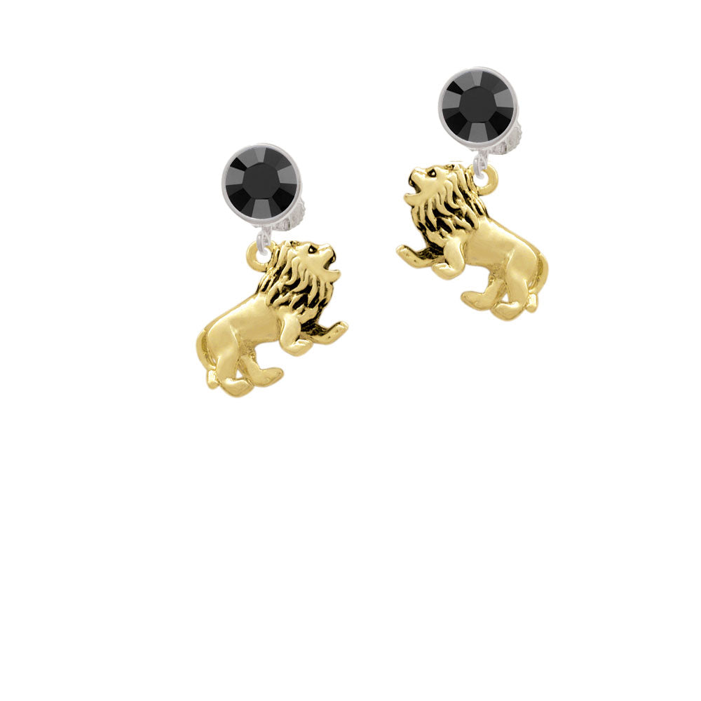 Gold Tone 3-D Lion Crystal Clip On Earrings Image 3